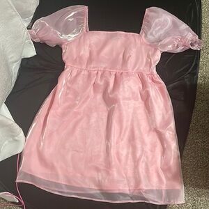 (Large) pink mini dress with puff sleeves